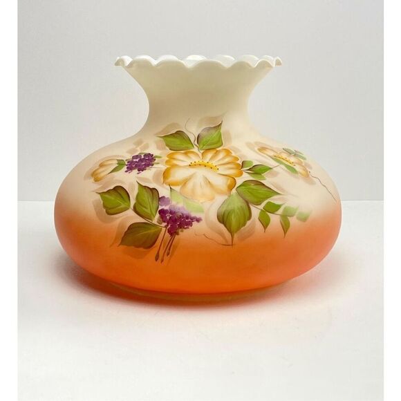 Antique Floral Hand Painted Gone w/ The Wind Milk Glass Hurricane Lamp Shade XL - Picture 1 of 7